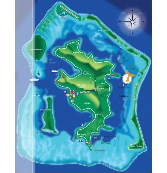 Bora Bora map snorkeling site Anau manta rays