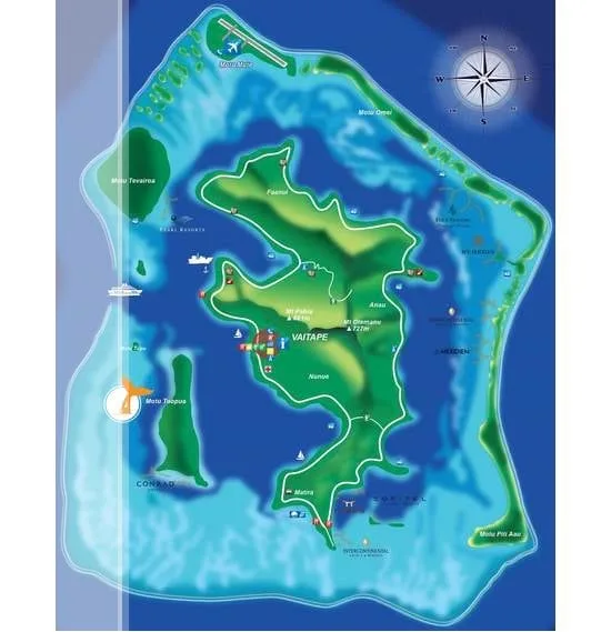 Bora Bora map snorkeling site Toopua Nui